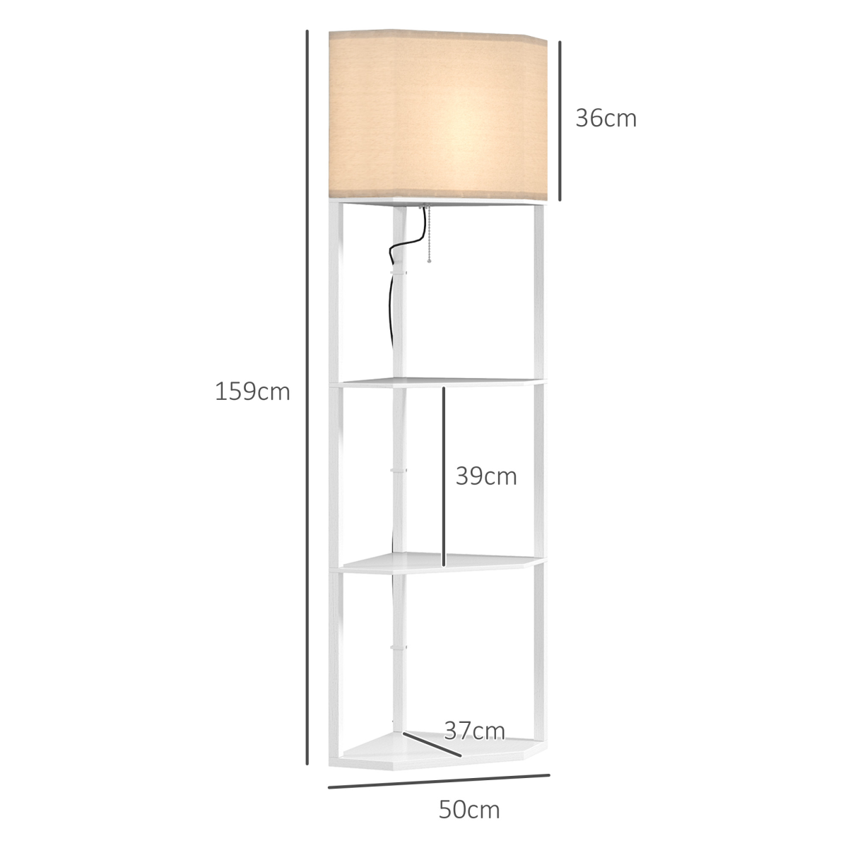HOMCOM Corner Floor Lamp with Shelves, White