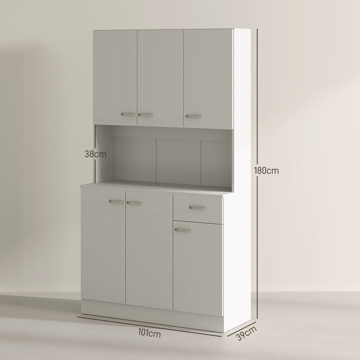 HOMCOM Freestanding Kitchen Storage Cabinet with Doors and Drawer, Cream White