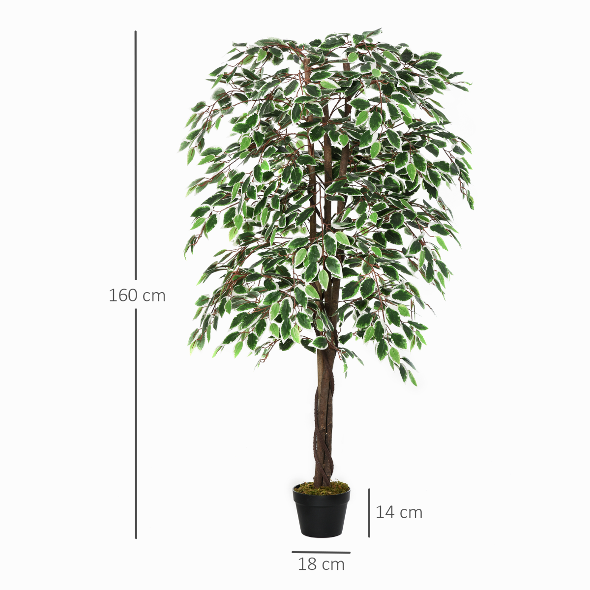 Outsunny Artificial Ficus Tree with Pot, 160cm