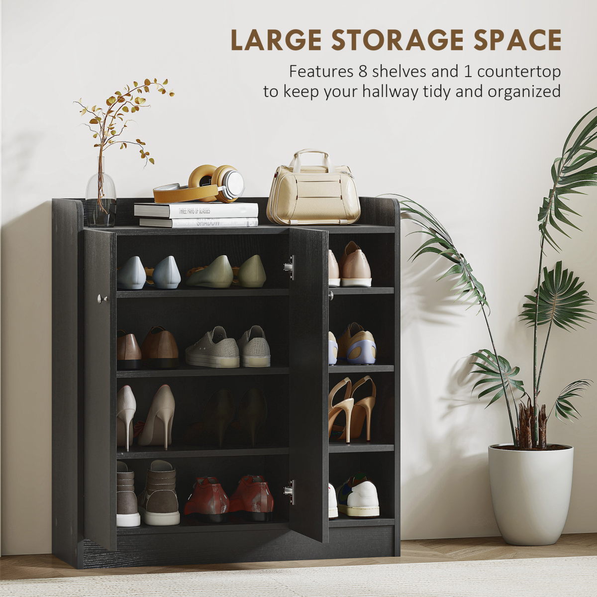 HOMCOM 4-Tier Shoe Storage Cabinet with Adjustable Shelves, Black
