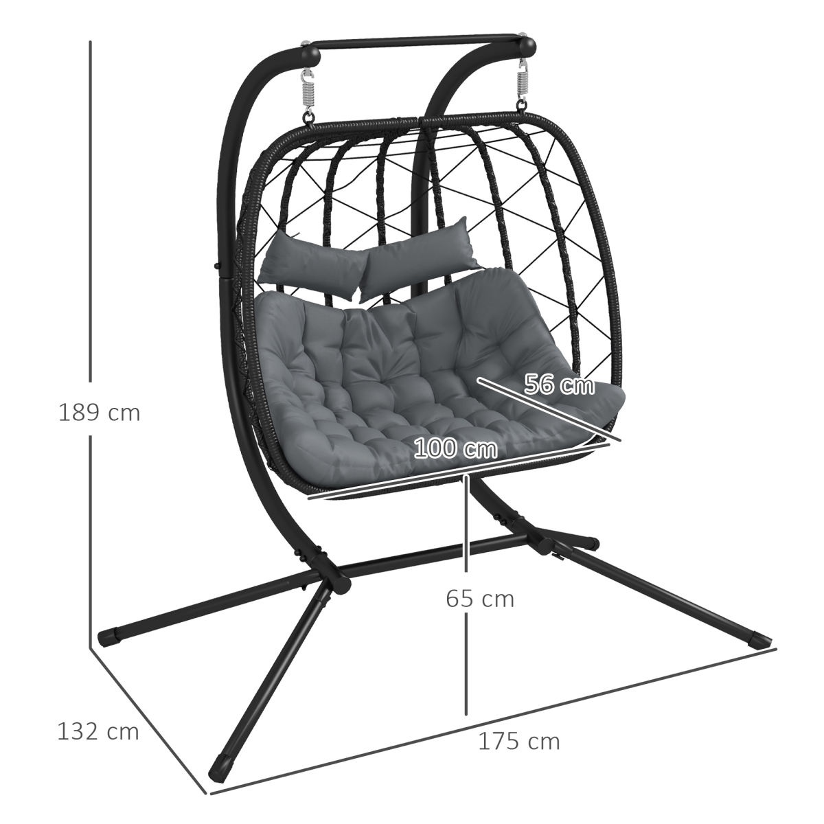 Outsunny Hanging Swing Chair with Thick Cushion, PE Wicker Patio Hanging Chair, Black