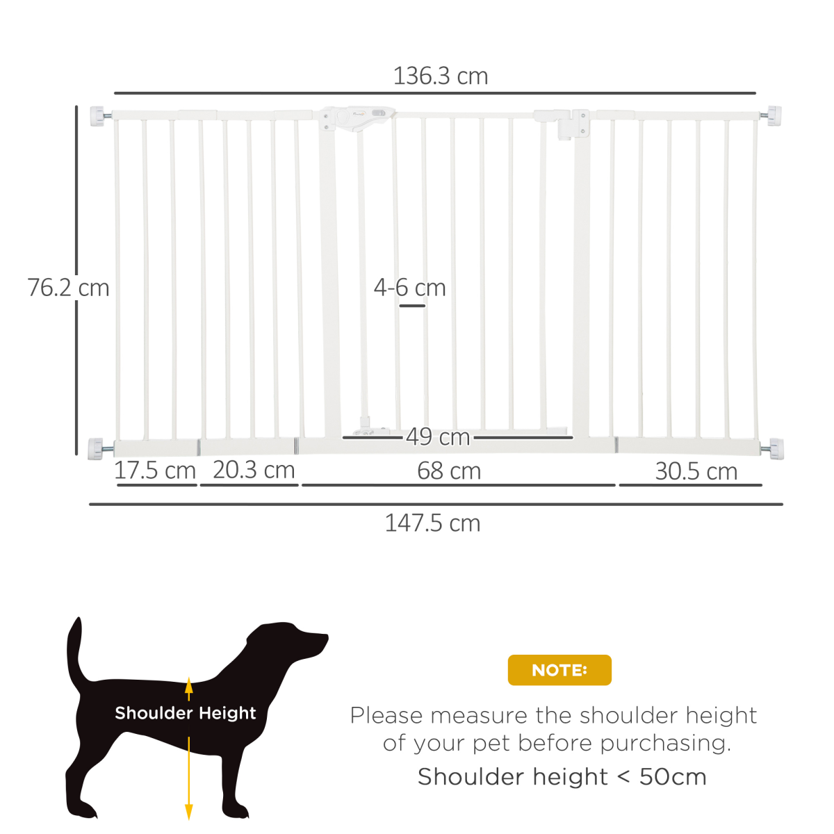 Adjustable White Safety Gate with 3 Extensions and 4 Screws