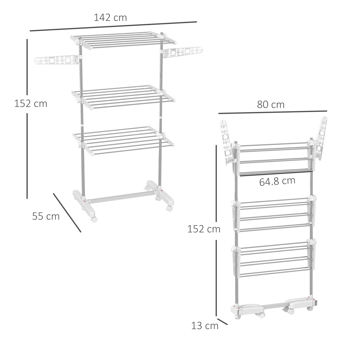 HOMCOM Folding Clothes Airer Drying Rack with Wheels, 4 Shelves
