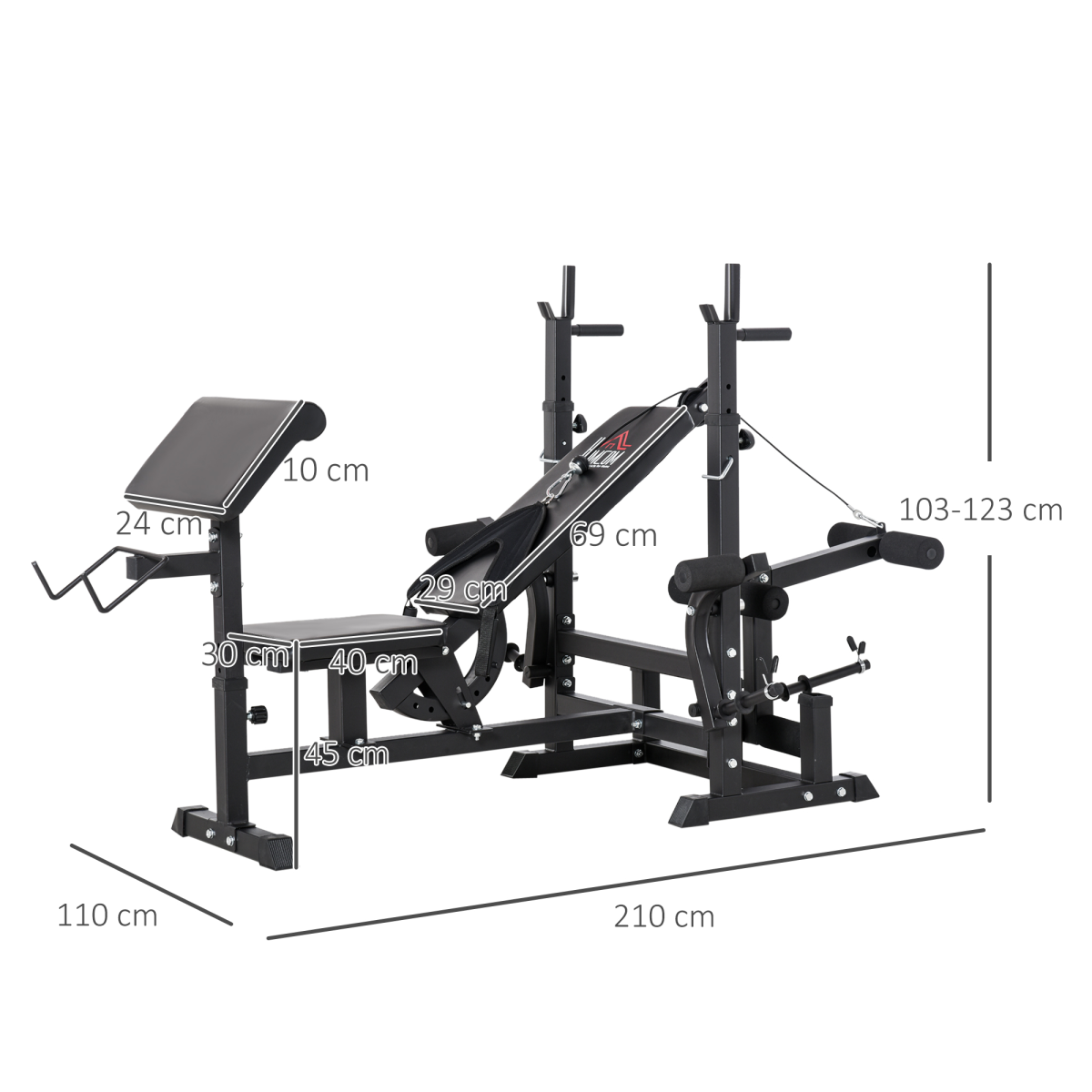 HOMCOM Multi-Function Full-Body Weight Bench with Bench Press, Leg Extension, Preacher Curl Pad and Barbell Rack