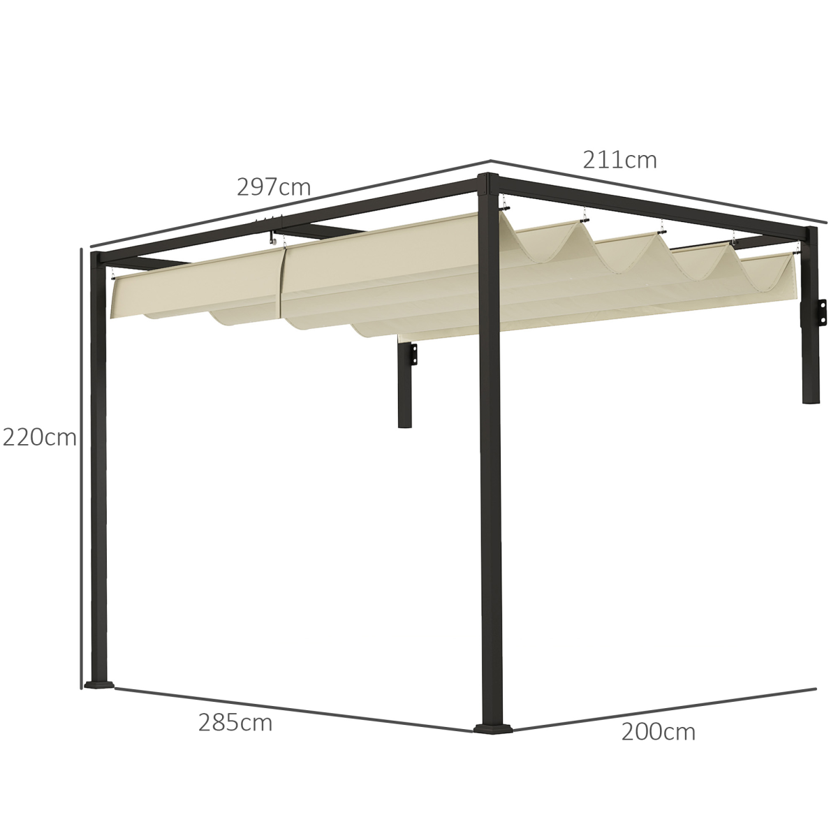 Outsunny 2 x 3 m Wall Mounted Pergola with Retractable Roof, Khaki