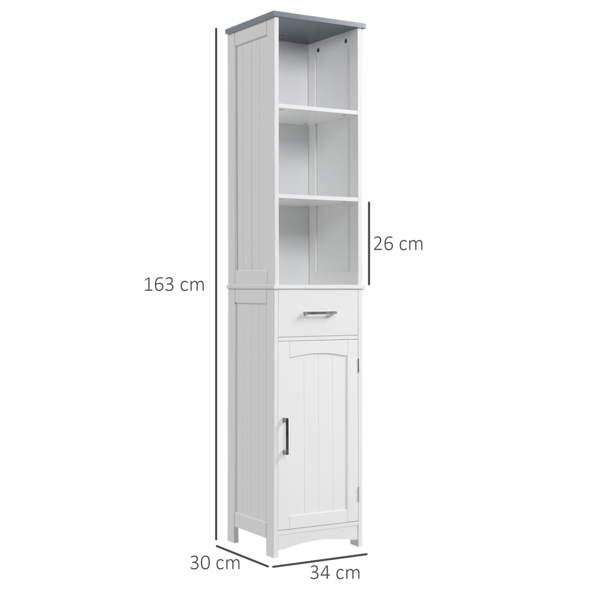 kleankin Tall Slim Freestanding Bathroom Storage Cabinet with 3 Shelves, Drawer and Cupboard, White
