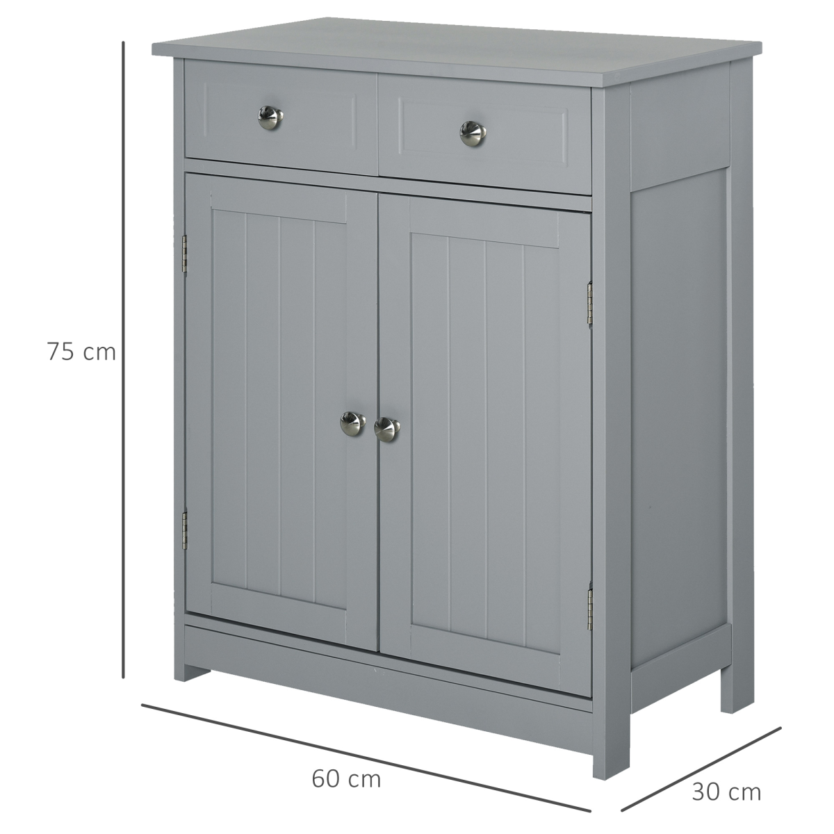 kleankin Bathroom Floor Storage Cabinet with 2 Drawers, Cupboard and Adjustable Shelf, Grey