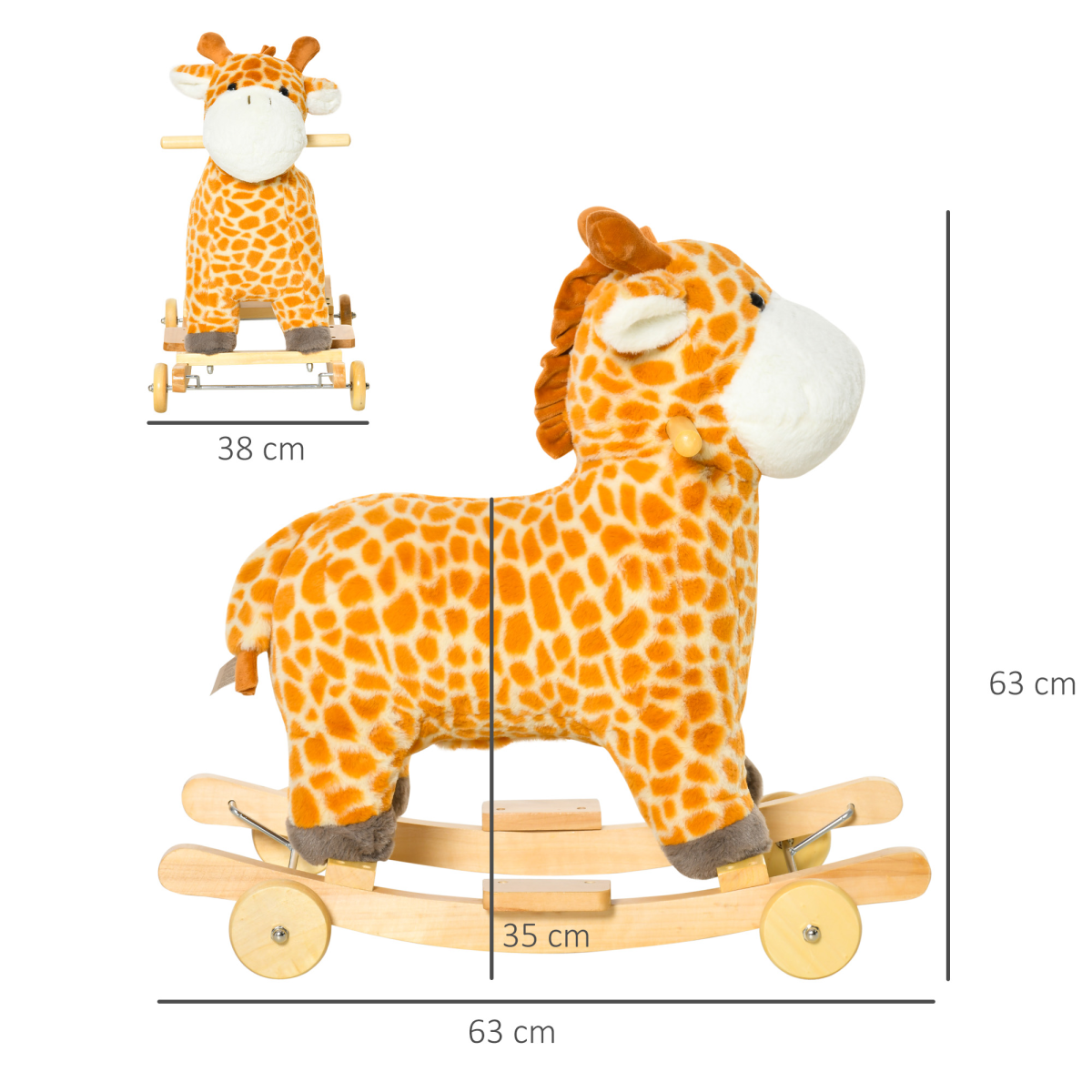 2-in-1 Kids Plush Giraffe Rocking Ride-On with Sound and Wheels Yellow