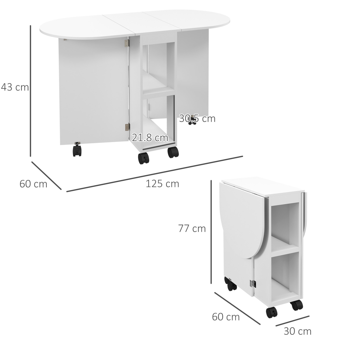 HOMCOM Folding Drop Leaf Dining Table with 2-Tier Shelves, White