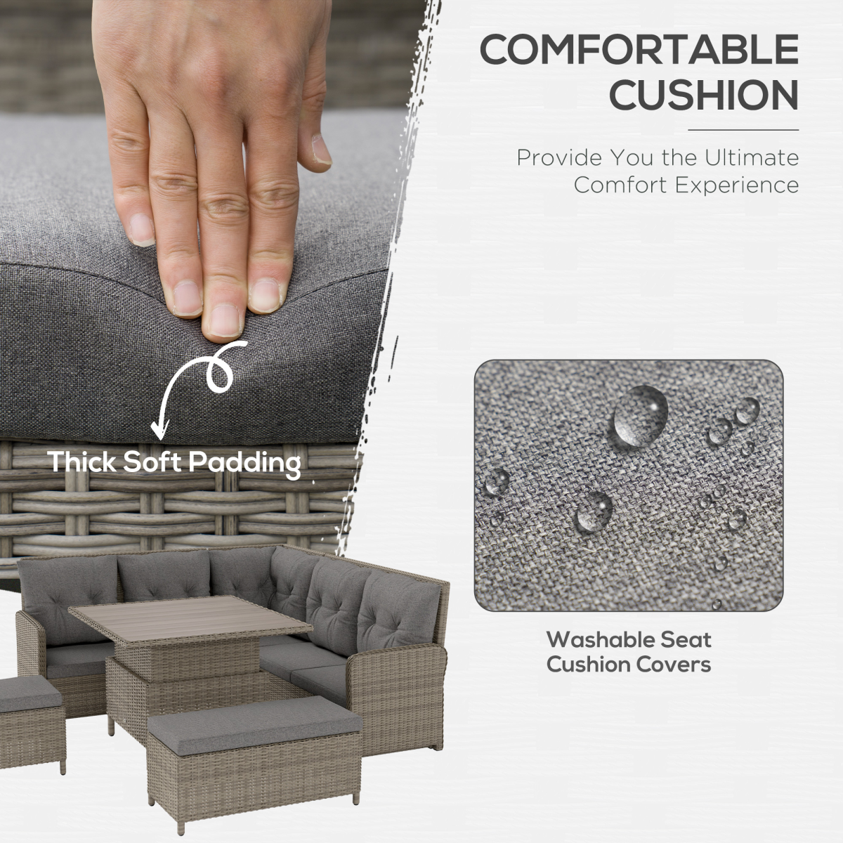 Outsunny 6-Piece Rattan Garden Corner Sofa Set, Light Grey
