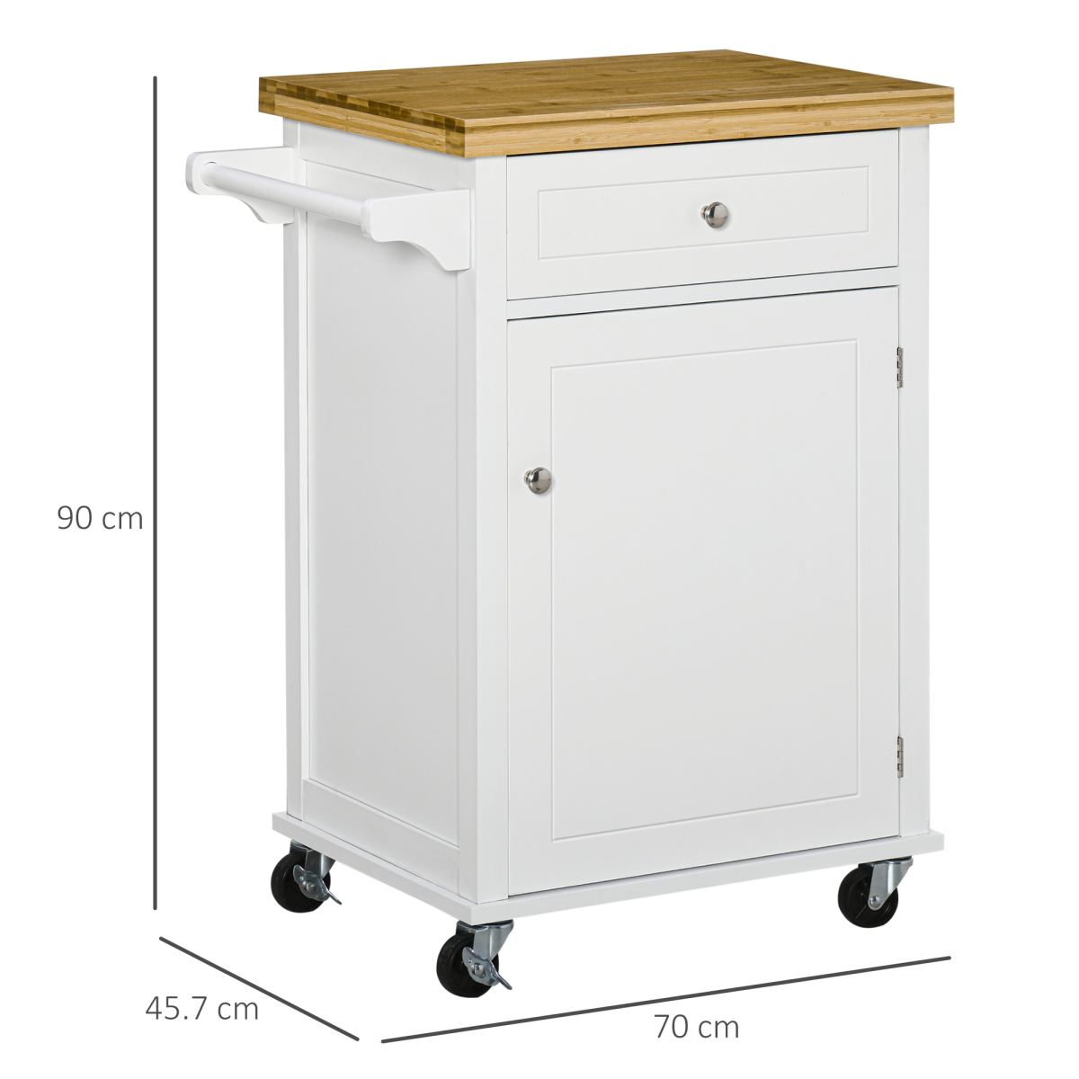 HOMCOM White Rolling Kitchen Island Cart with Drawer and Towel Rail