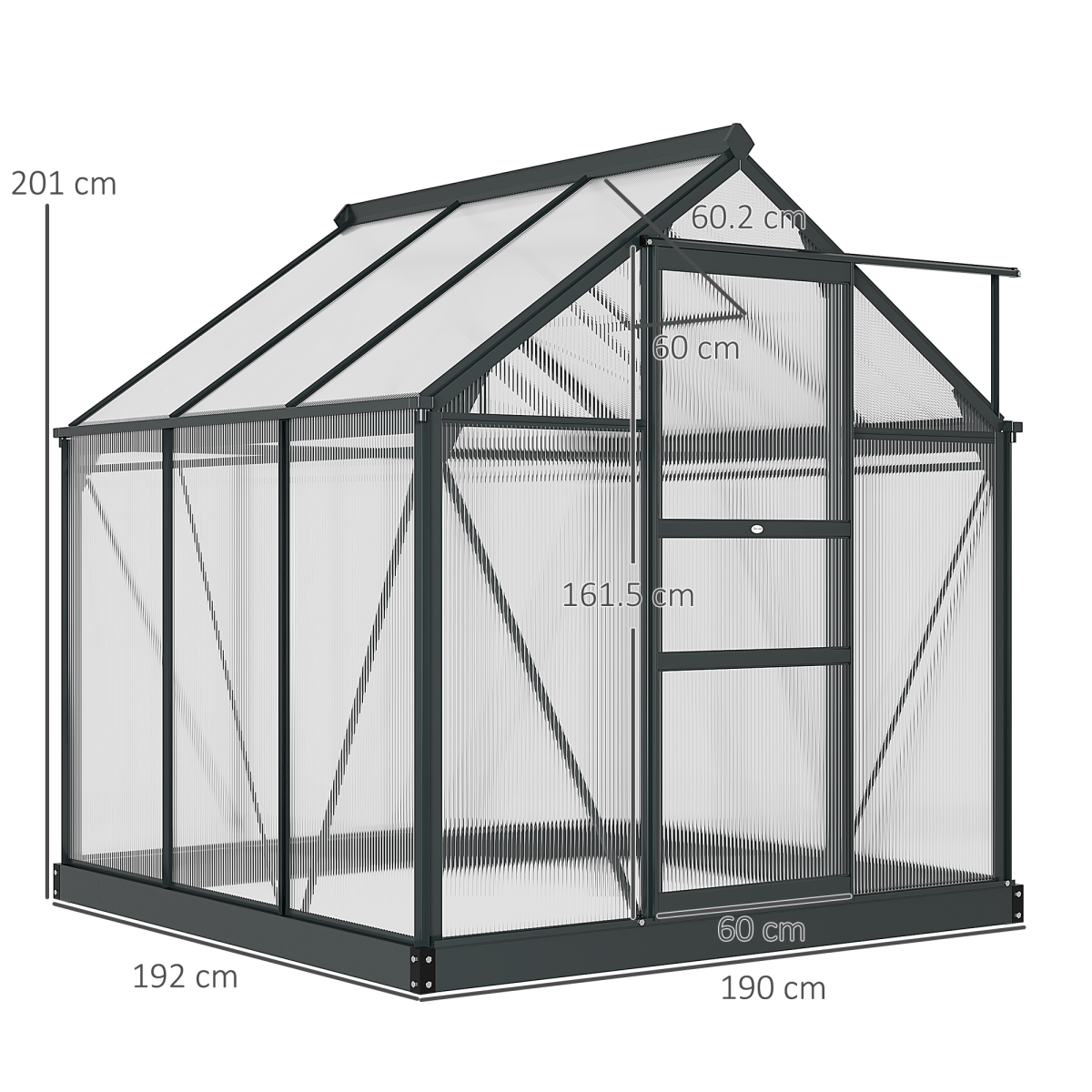Outsunny 6x6ft Walk-In Polycarbonate Greenhouse, Aluminium Frame, Sliding Door