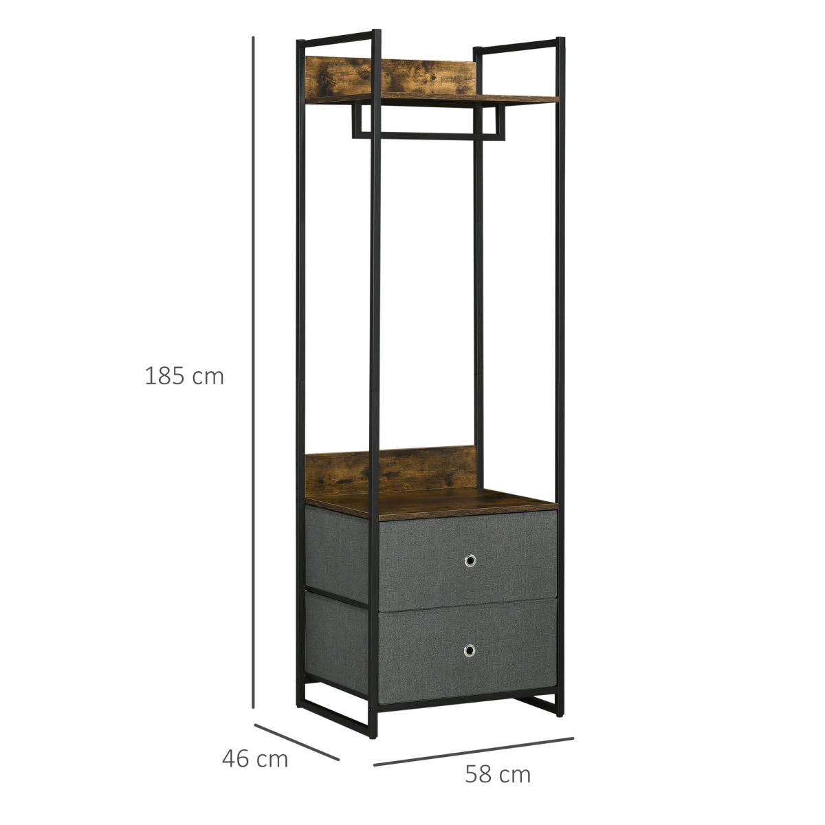 Industrial Clothes Rail Wardrobe with 2 Fabric Drawers and Shelf