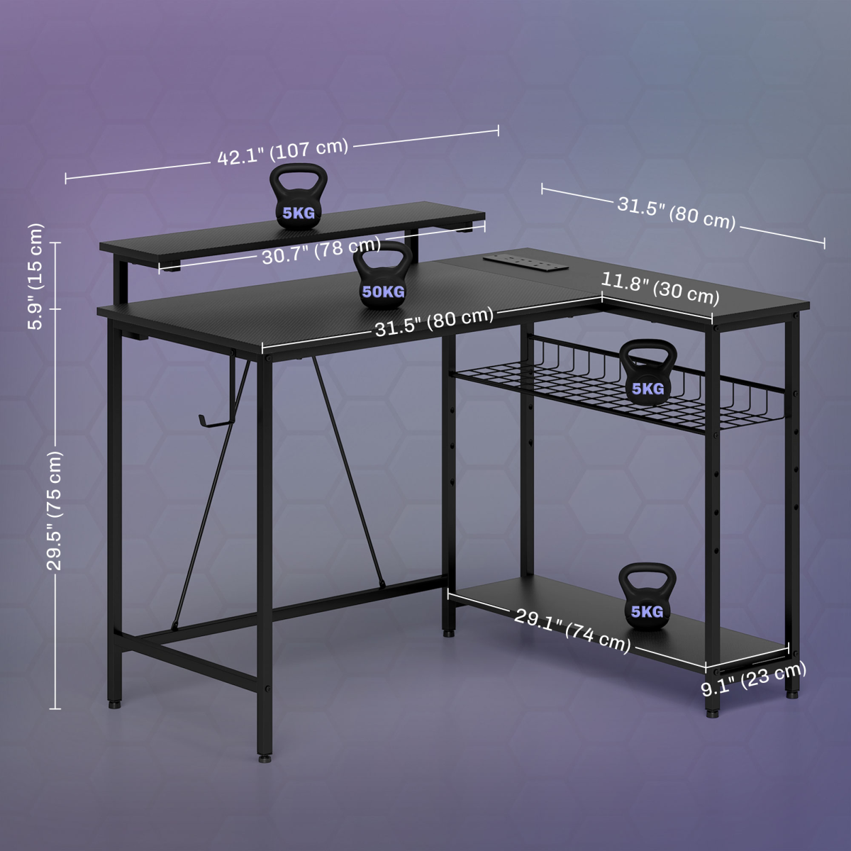 HOMCOM Reversible L Shaped Gaming Desk with LED Lights & Storage