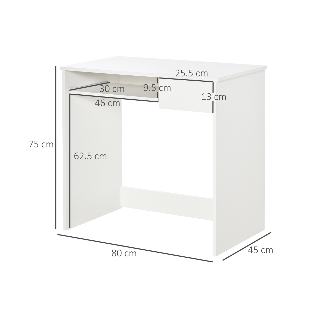 HOMCOM Compact Computer Desk with Keyboard Tray and Drawer, White