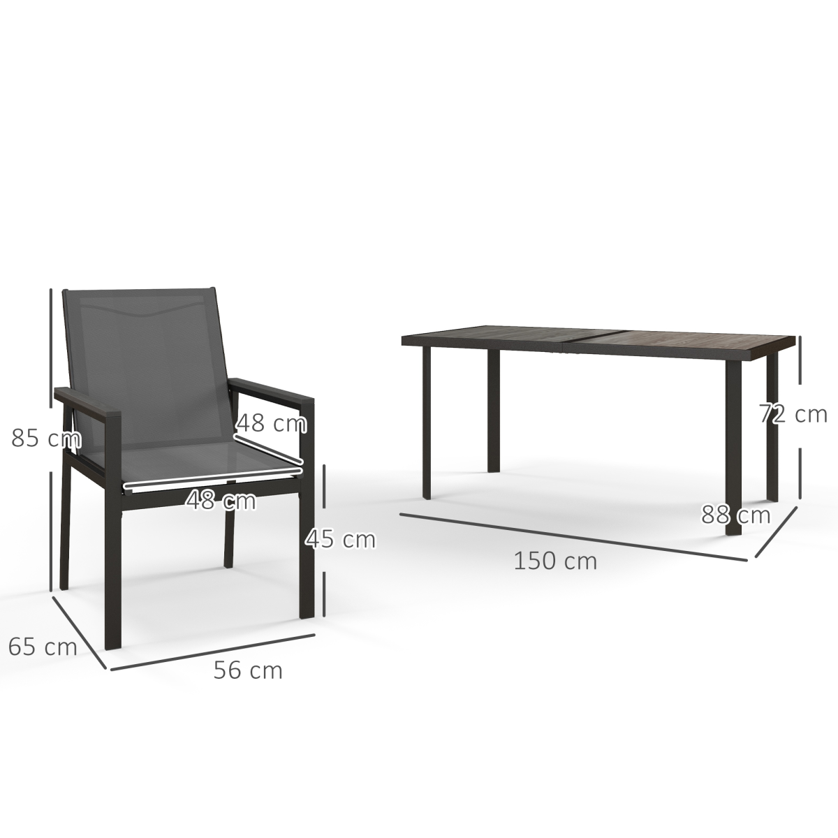 Outsunny 7 Piece Outdoor Garden Dining Set with Rectangular Table and 6 Chairs, Grey