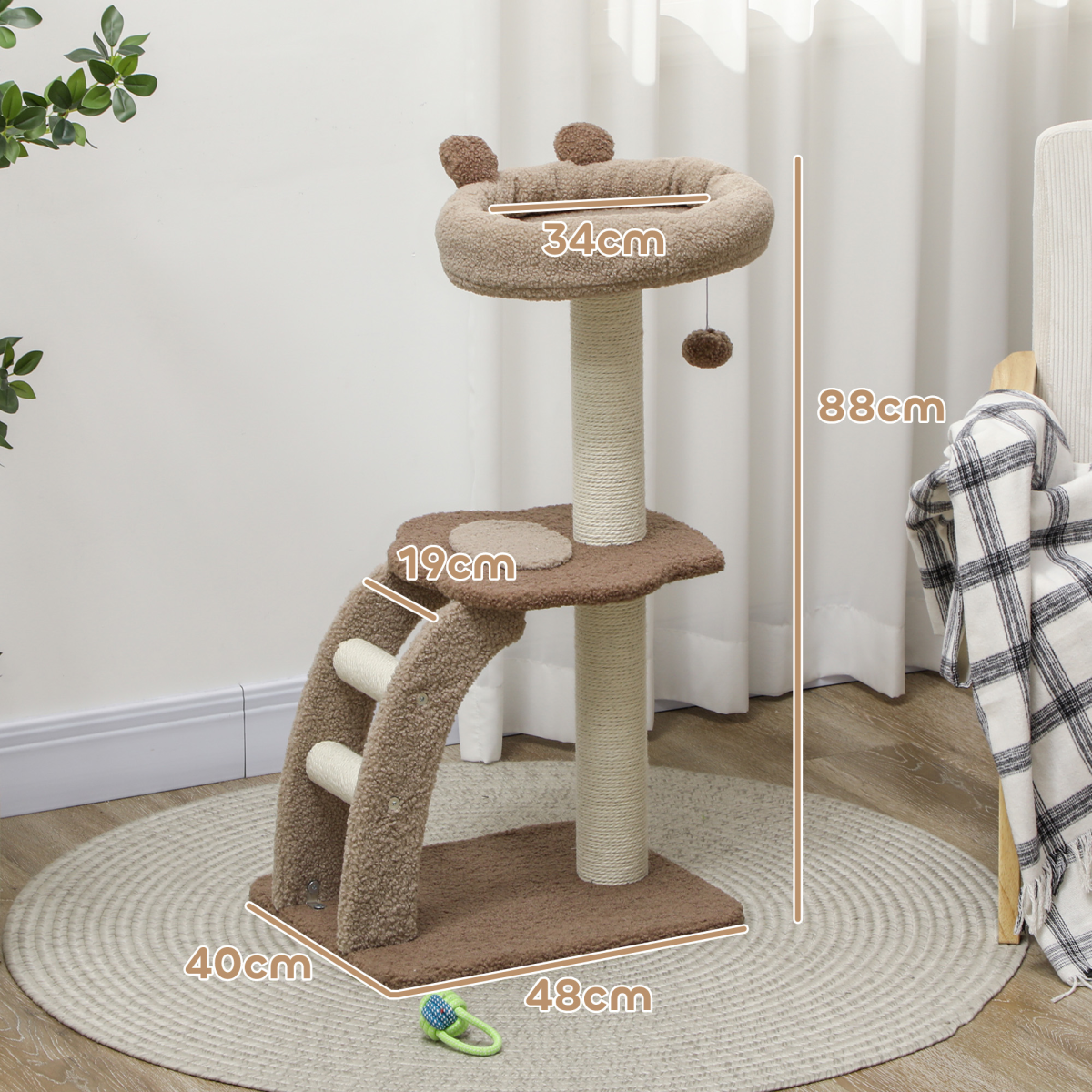 PawHut 88cm Indoor Cat Tree with Scratching Post & Cat House, Brown
