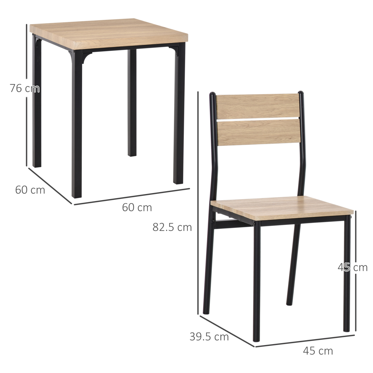 3-Piece Compact Dining Table and 2 Chairs Set, Wood Finish