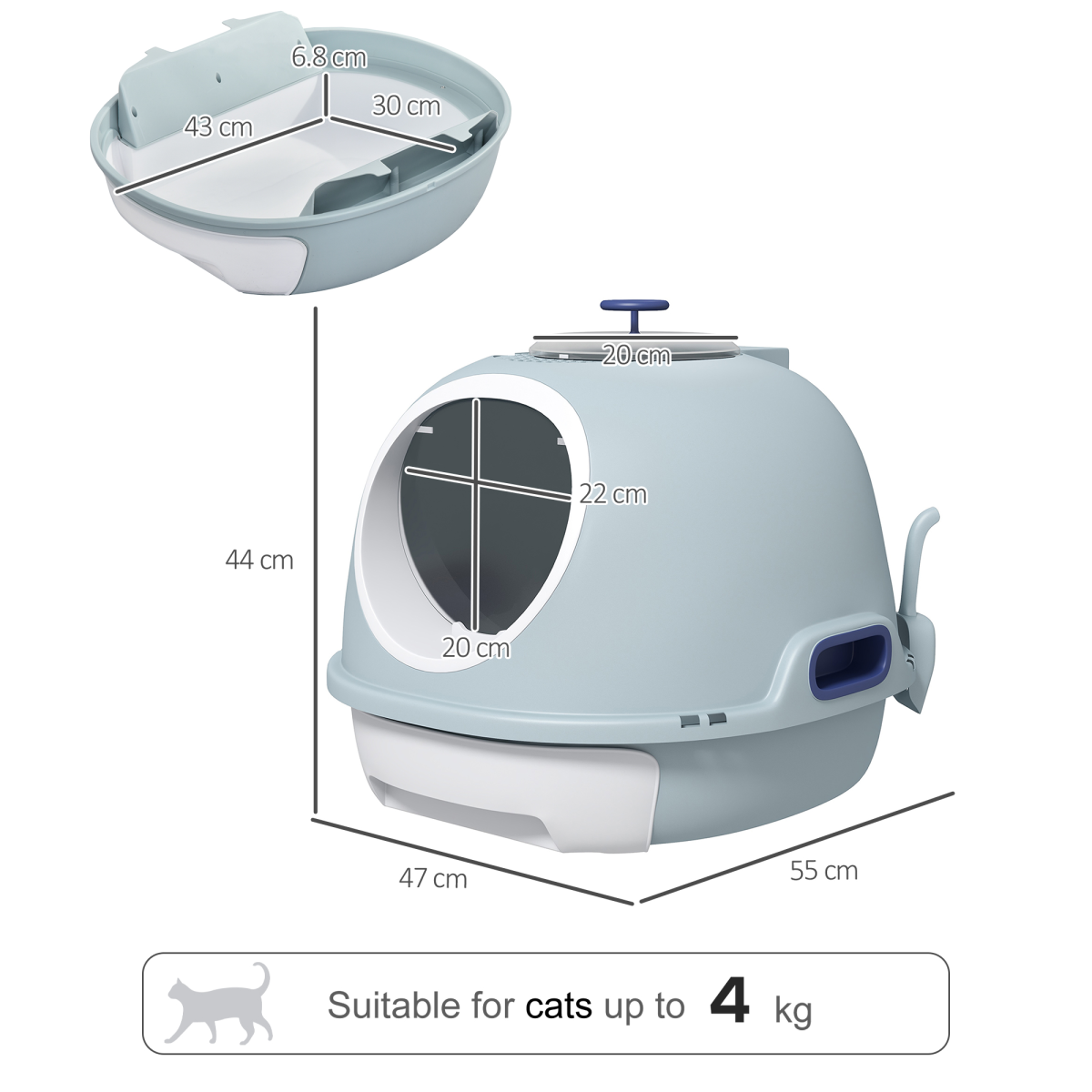 PawHut Enclosed Cat Litter Box with Removable Tray, Top Exit, Skylight, Scoop, and Side Handles