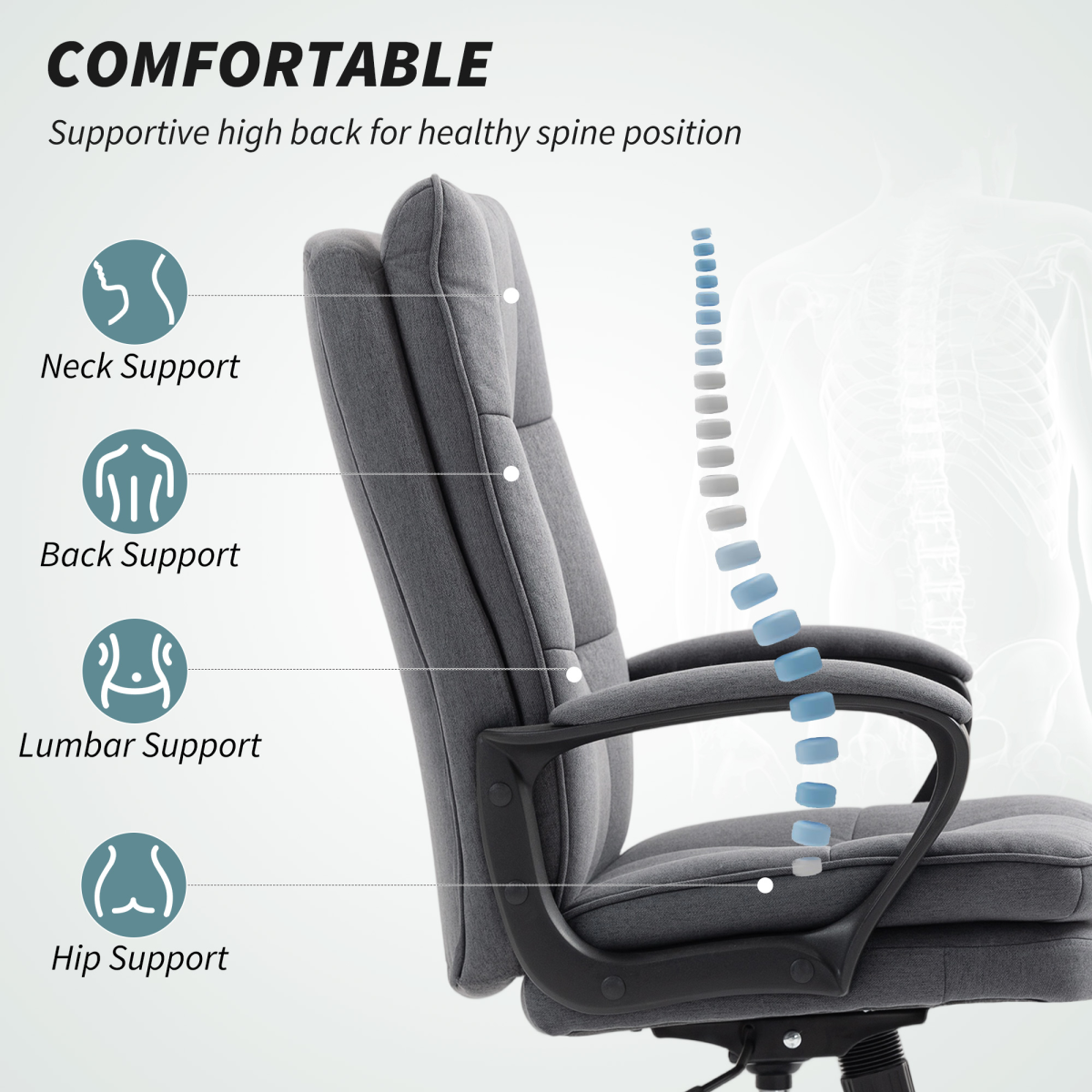 HOMCOM Fabric Office Chair, Adjustable Height & Tilt, Charcoal Grey