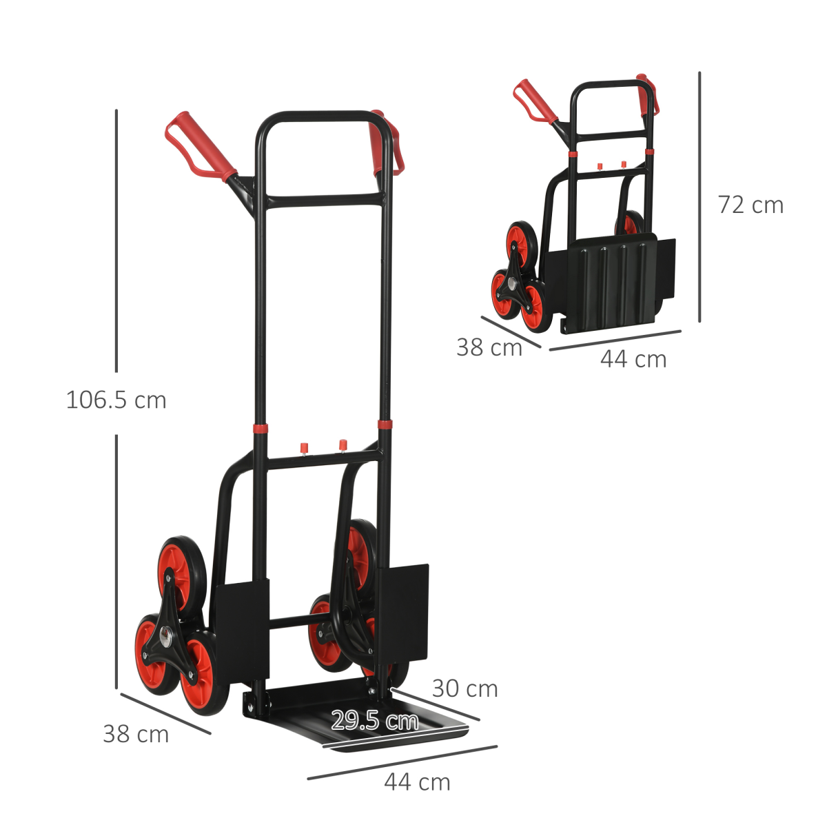 DURHAND 6-Wheel Folding Stair Climbing Trolley, Steel, 120kg