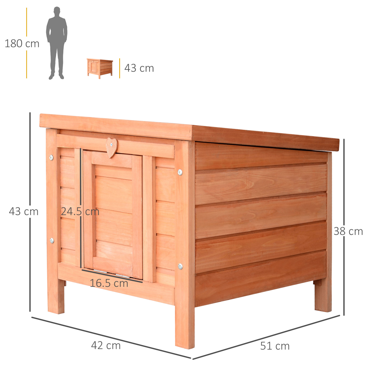 PawHut Wooden Rabbit Hutch with Front Door Ramp, Roof Hatch, Detachable Floor and Heart-Shaped Lock for Small Animals