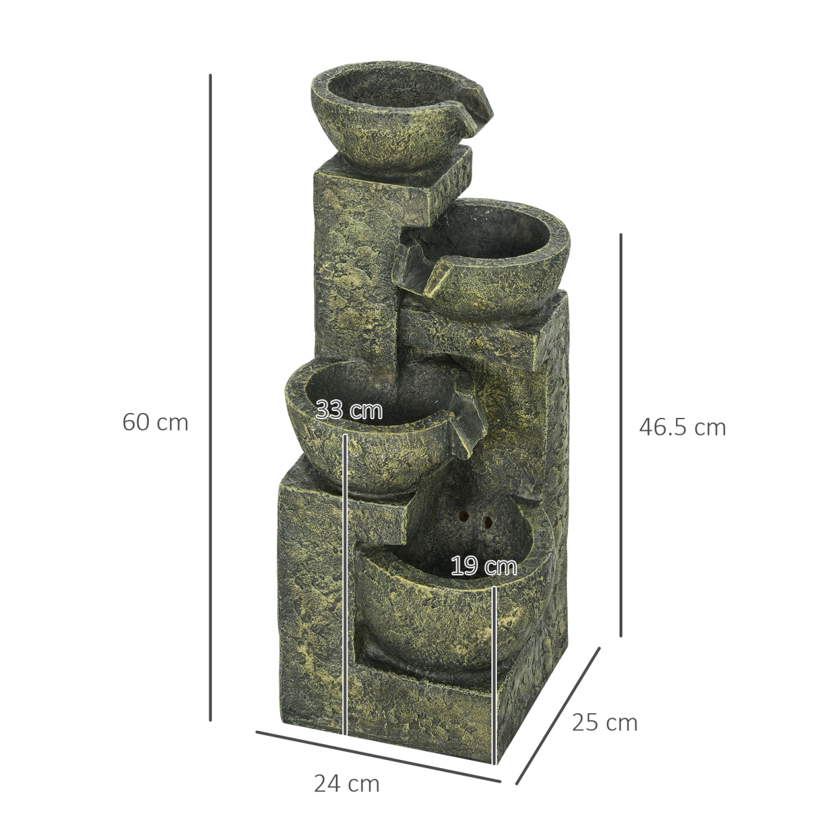 Outsunny 4-Tier Stone Look Garden Fountain with Adjustable Flow