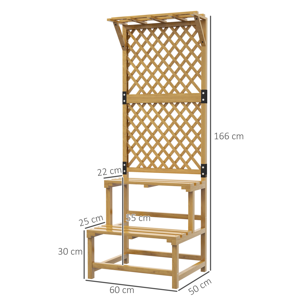 Outsunny Wooden Plant Stand with Trellis, 2-Shelf Flower and Plant Display, Yellow