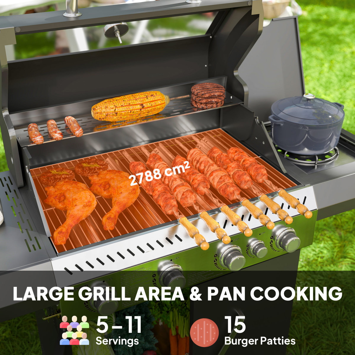 Outsunny 4+1 Burner Gas BBQ Grill with Clear View Lid & Thermometer