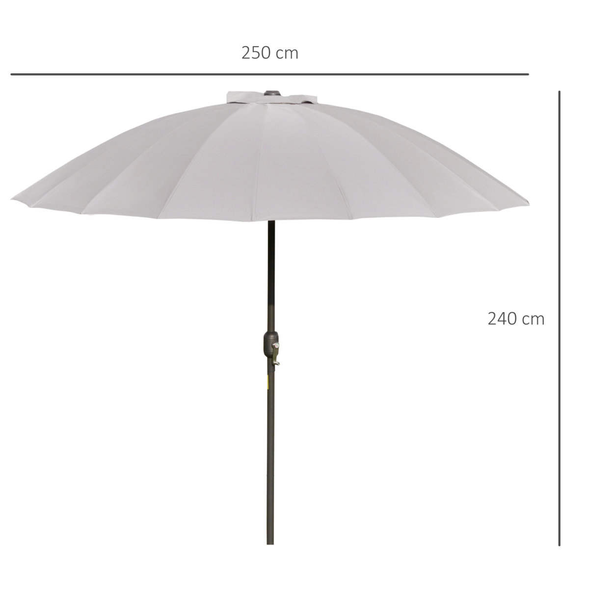 Outsunny 2.5m Round Curved Adjustable Garden Parasol Sun Umbrella with Metal Pole, Light Grey