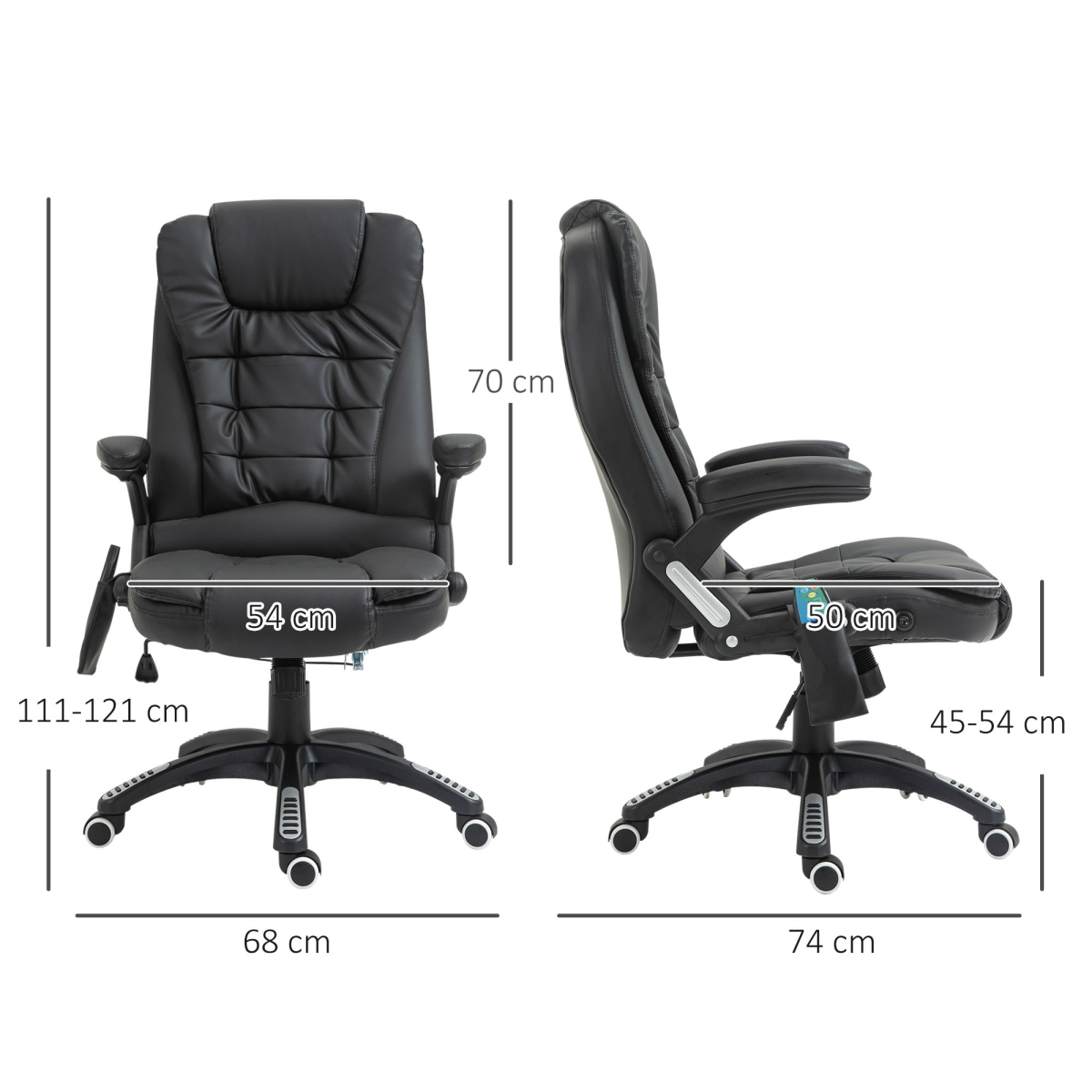 Black PU Leather Executive Reclining Office Chair with Massage & Heat