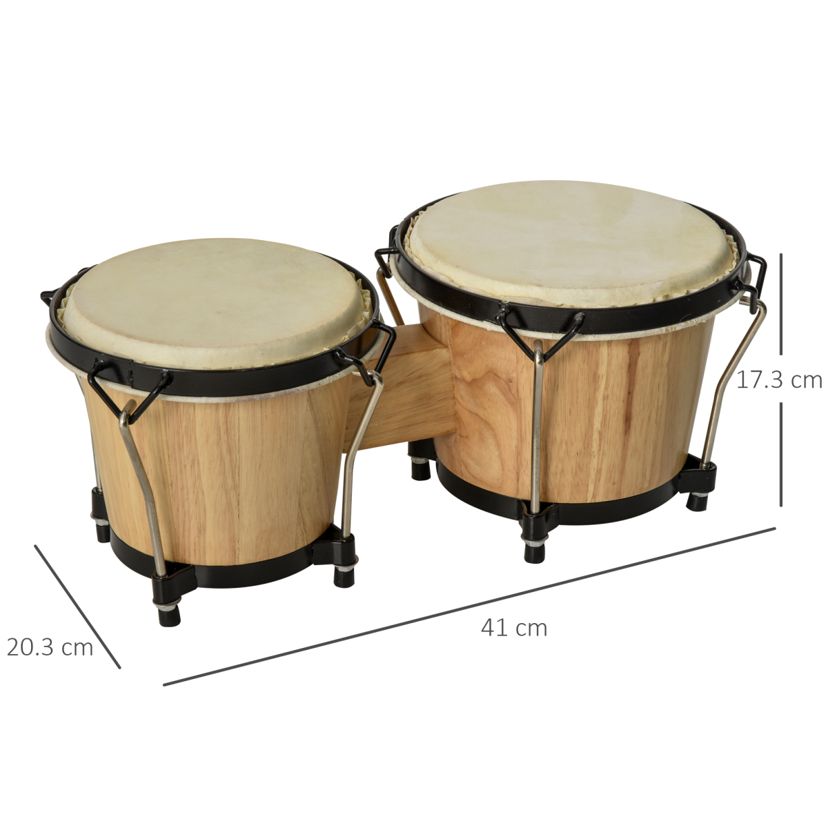 Wooden Bongo Drum Set with Sheepskin Heads and Tuning Wrench