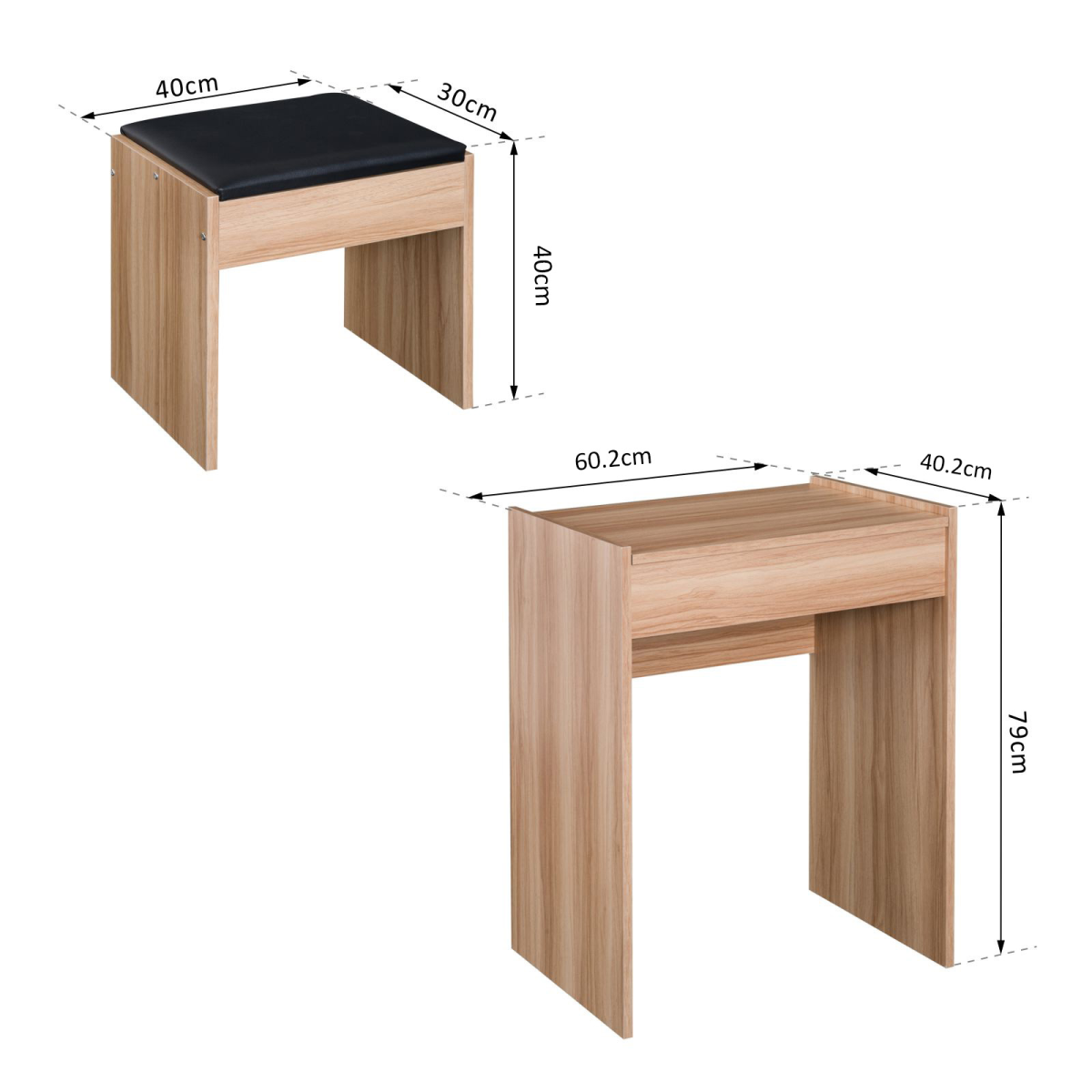 HOMCOM Dressing Table Set with Flip-Up Mirror, Stool, Hidden Storage and Writing Desk Function, Wood