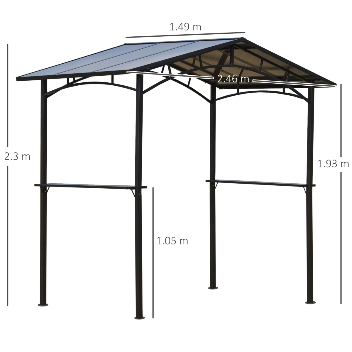 Outsunny 2.5 x 1.5m Outdoor BBQ Grill Gazebo Canopy with Polycarbonate Roof, Side Shelves, Aluminium and Steel Frame