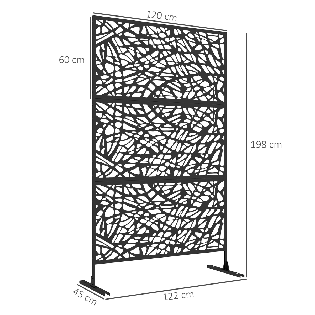 Outsunny 6.5FT Black Steel Outdoor Decorative Privacy Screen Panel with Stand, Twisted Line