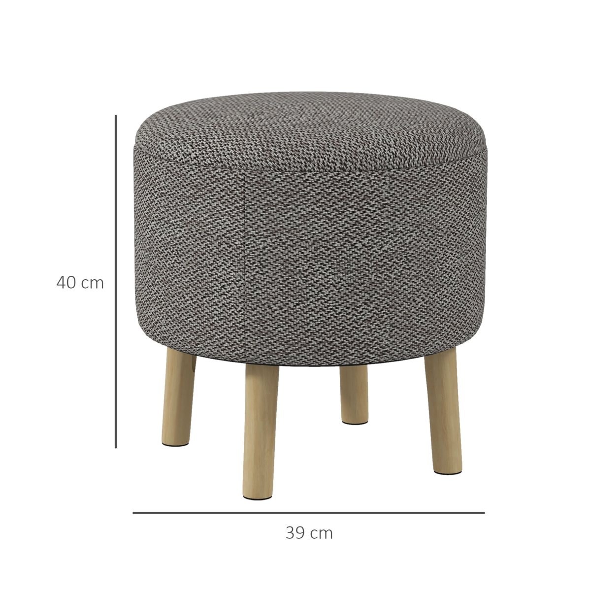HOMCOM Round Storage Ottoman Stool with Cushioned Top & Hidden Storage