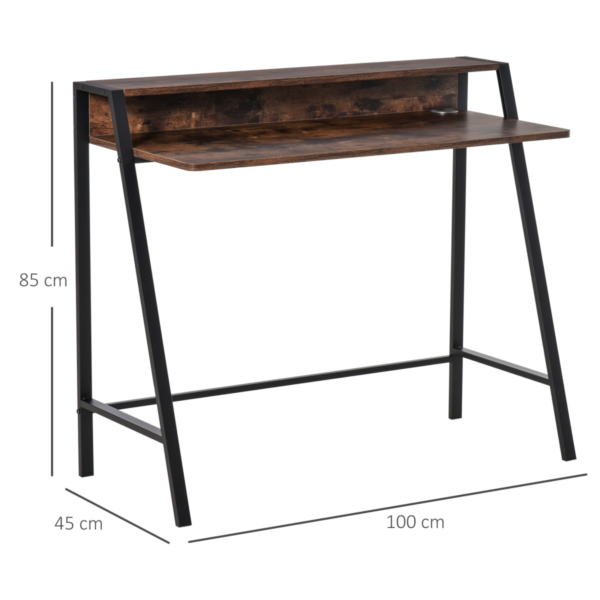 HOMCOM Rustic Brown Writing Desk Computer Workstation with Storage Shelf