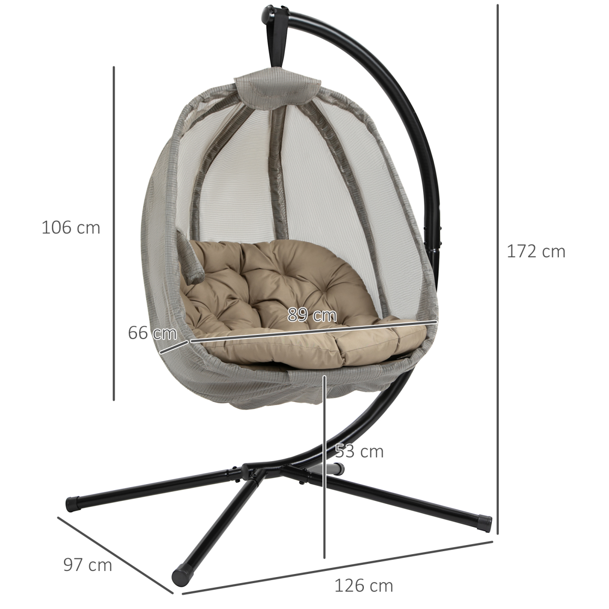 Outsunny Hanging Egg Chair Swing Hammock with Cushion and Stand, Khaki