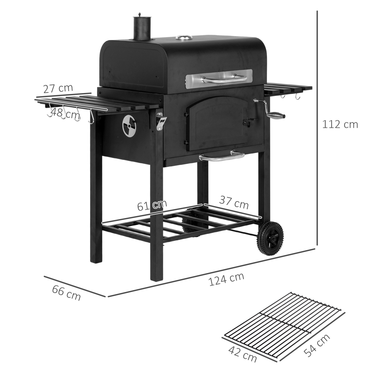Outsunny 3-in-1 Charcoal Grill Smoker Trolley with Thermometer