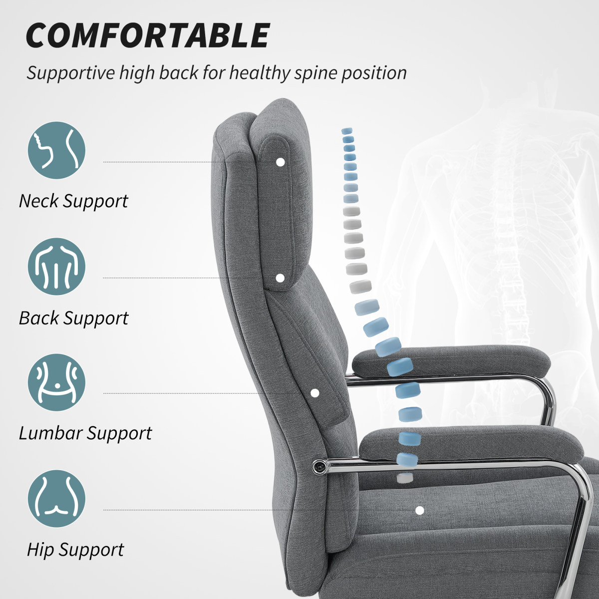 HOMCOM Linen-Fabric Office Desk Chair with Tilt, Charcoal Grey