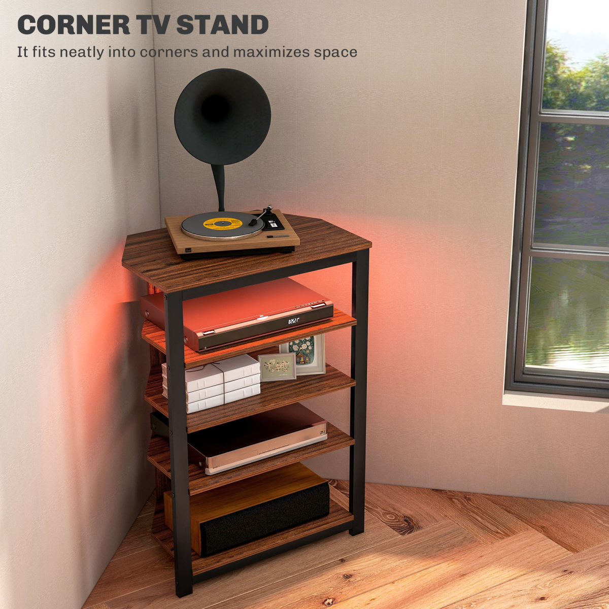 HOMCOM Corner TV Stand with RGB Lights, 4-Tier Storage for TVs up to 29