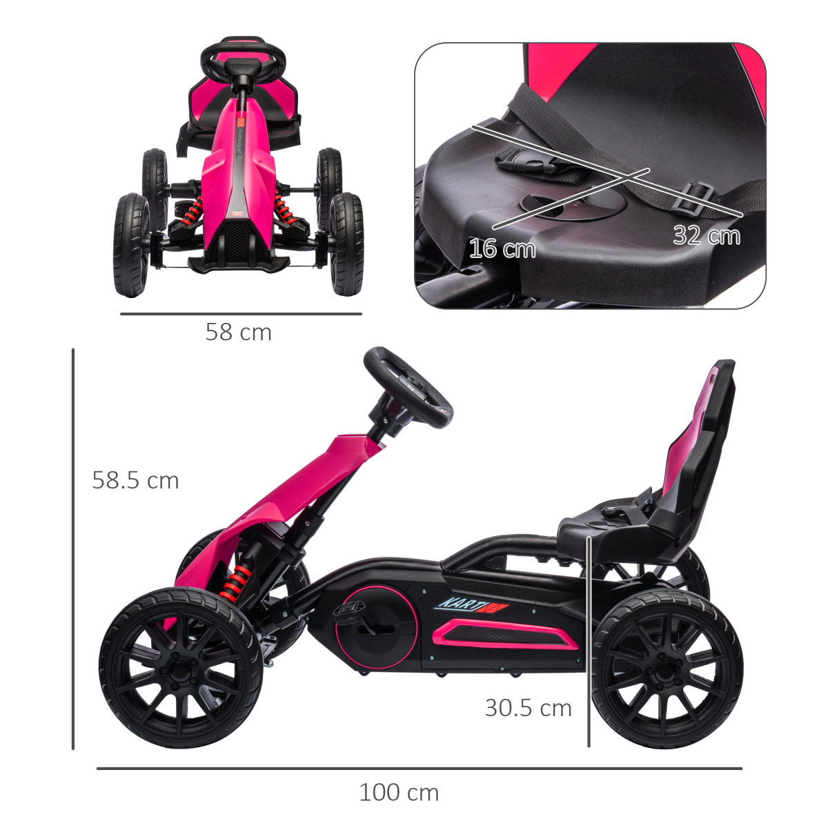 HOMCOM Kids Pedal Go Kart with Adjustable Seat & Handbrake