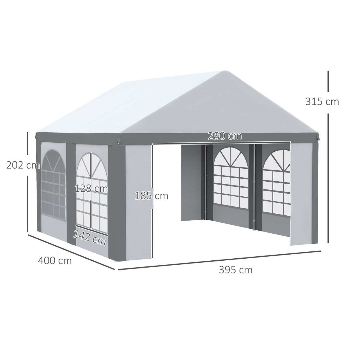 Outsunny 4 x 4m Party Tent Gazebo with Sides, Windows & Double Doors