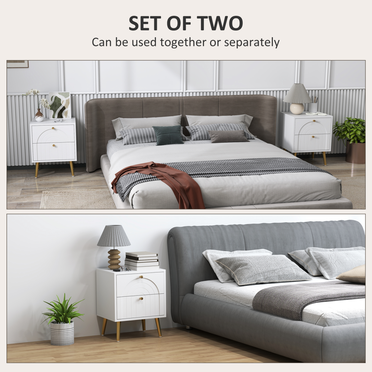 HOMCOM 2-Piece Bedside Table Set with 2 Drawers, White