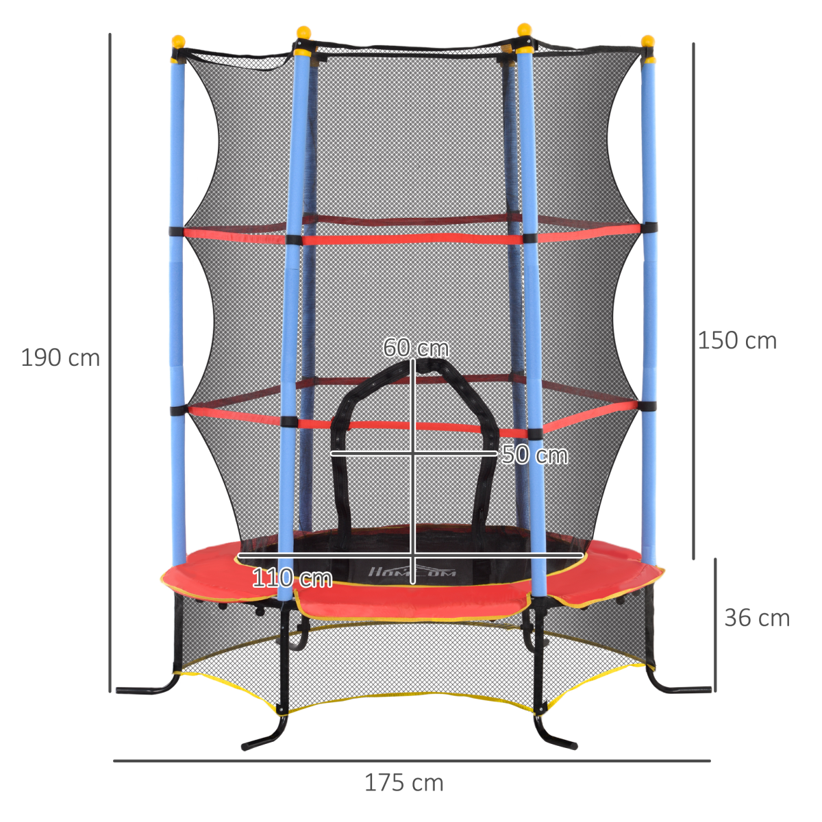 HOMCOM Kids Trampoline with Enclosure Net and Zip Door, 3-10 Years