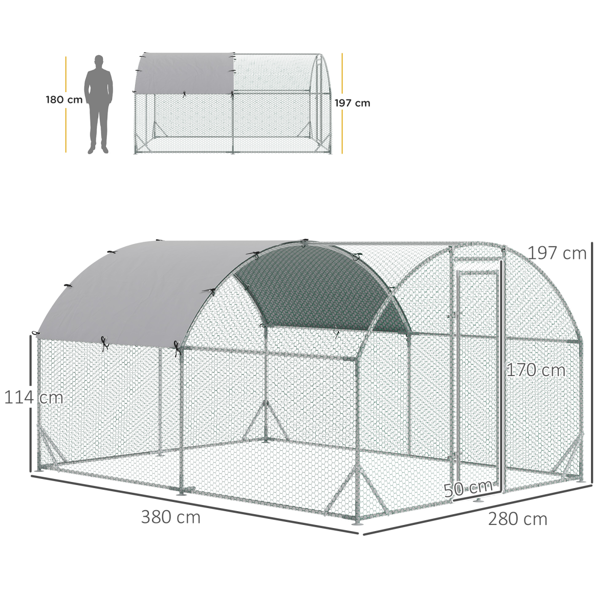 Walk-In Galvanised Chicken Run with Cover 2.8 x 3.8 x 2m