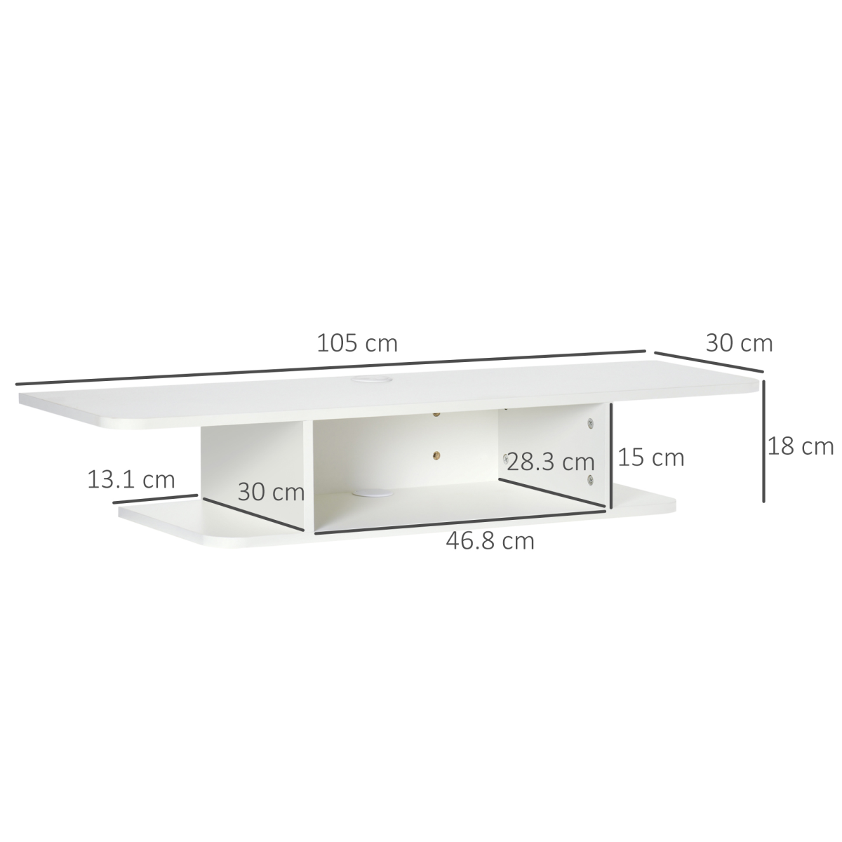 Wall Mounted Floating TV Unit with Storage Shelves, White