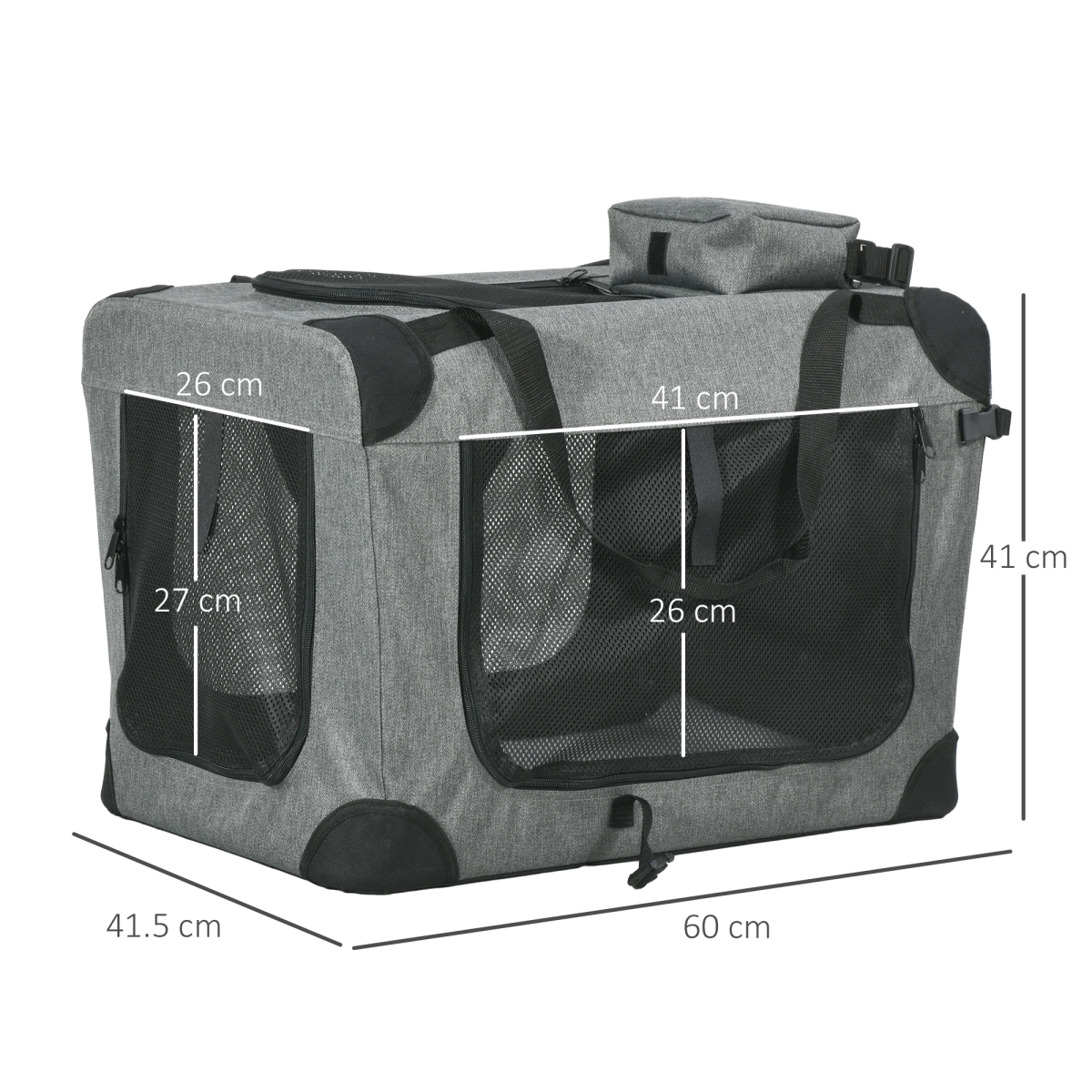 PawHut Folding Pet Carrier House with Cushion and Storage, Dark Blue, 60 x 41.5 x 41 cm