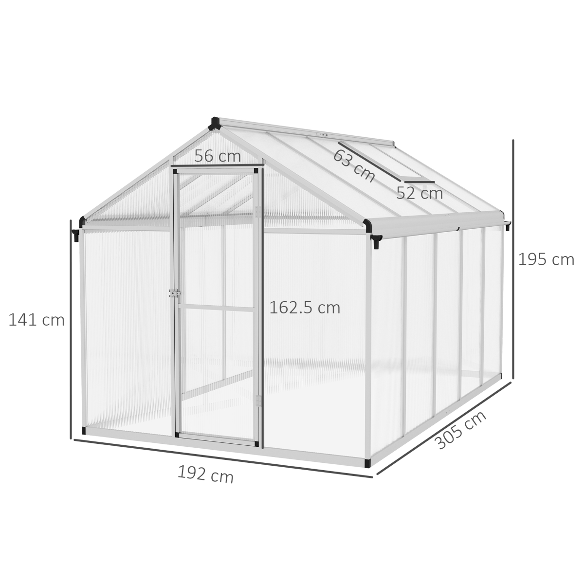 Outsunny 10x6ft Aluminium Greenhouse with Door, Window & Base