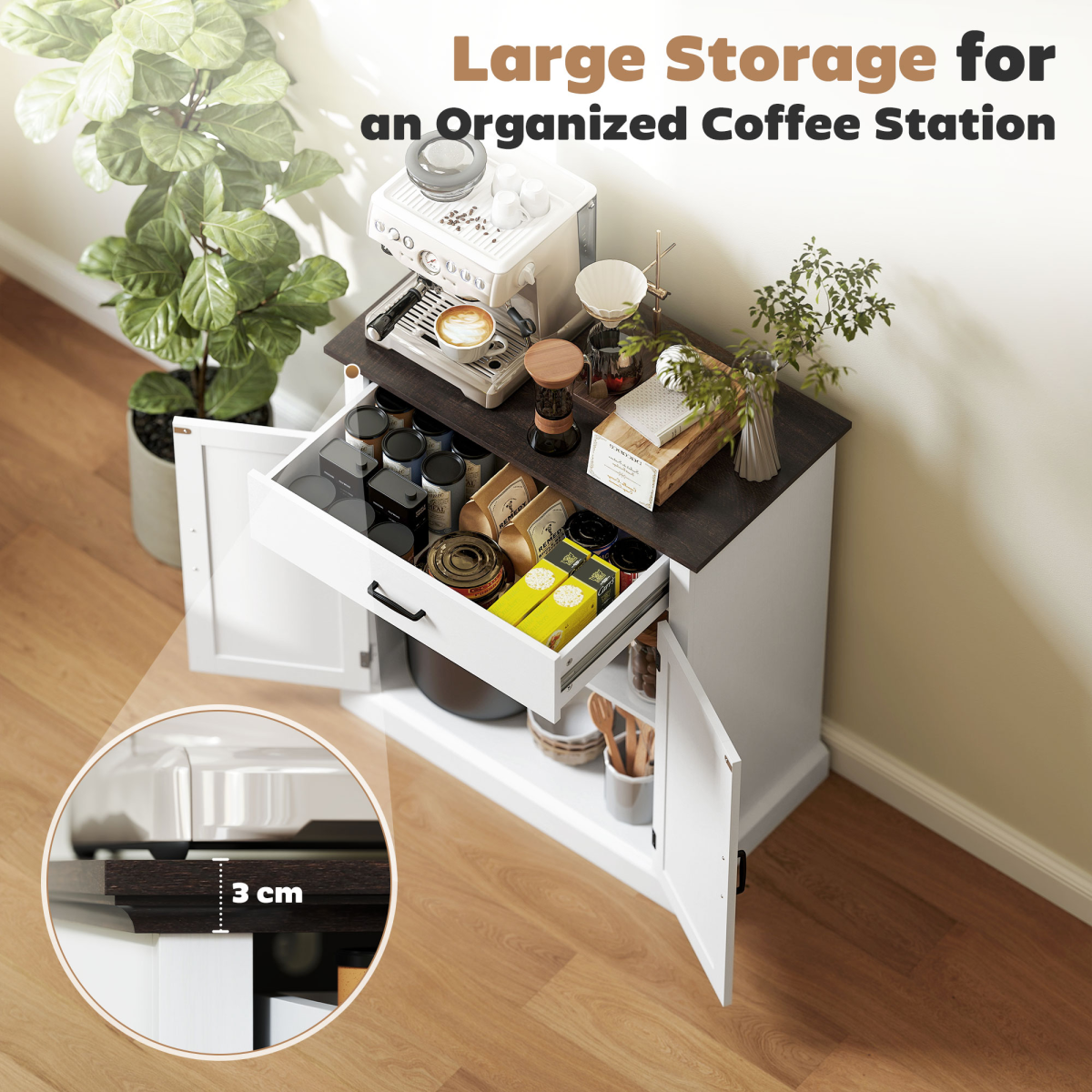 HOMCOM White Sideboard Cabinet with Barn Doors and Thick Top
